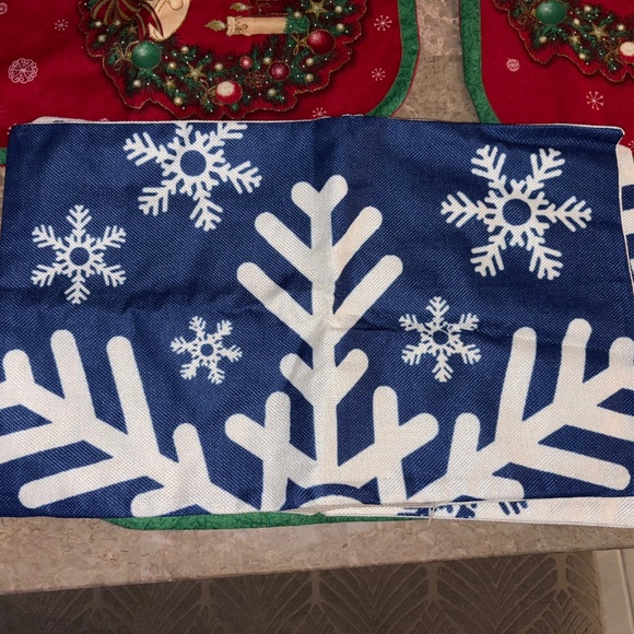Other - NWOT Blue Half Snowflakes & Green 12x20 Christmas Lumbar Pillow Covers Set of 3